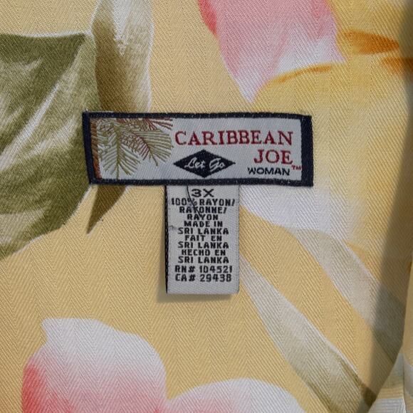 Caribbean Joe Tropical Button Top Womens Size 3X Yellow Hawaiian Floral Aloha - Picture 4 of 6